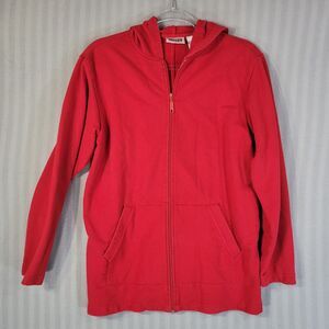 Vintage Chicos Design Hoodie jacket Size 1 Red Long Sleeve Pockets Zip Front